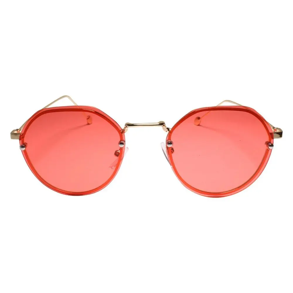 Gold Round Sunglasses Red Lens Retro Unisex UV400
